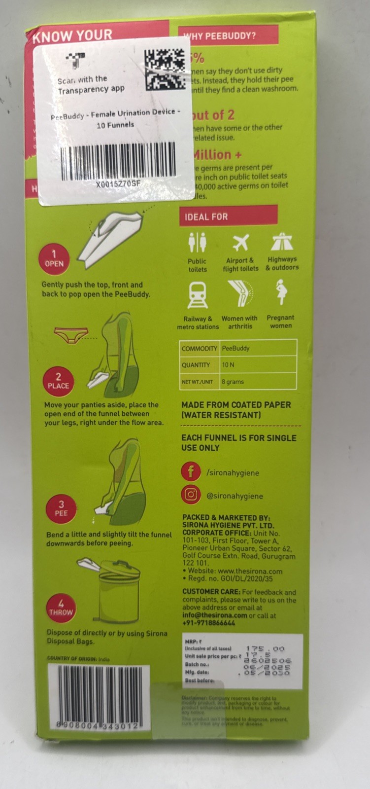 Pee buddy 10 Funnels Female Urination Device No Mess Disposable Urinal Funnel