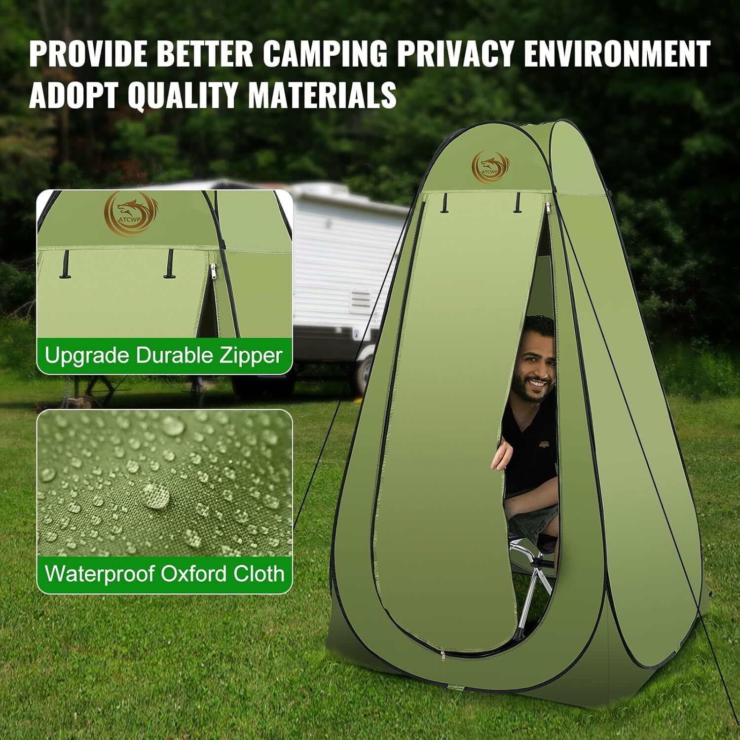 ATCWF Adult Portable Toilet Kit – Steel Toilet, Pop Tent, Carry Bag