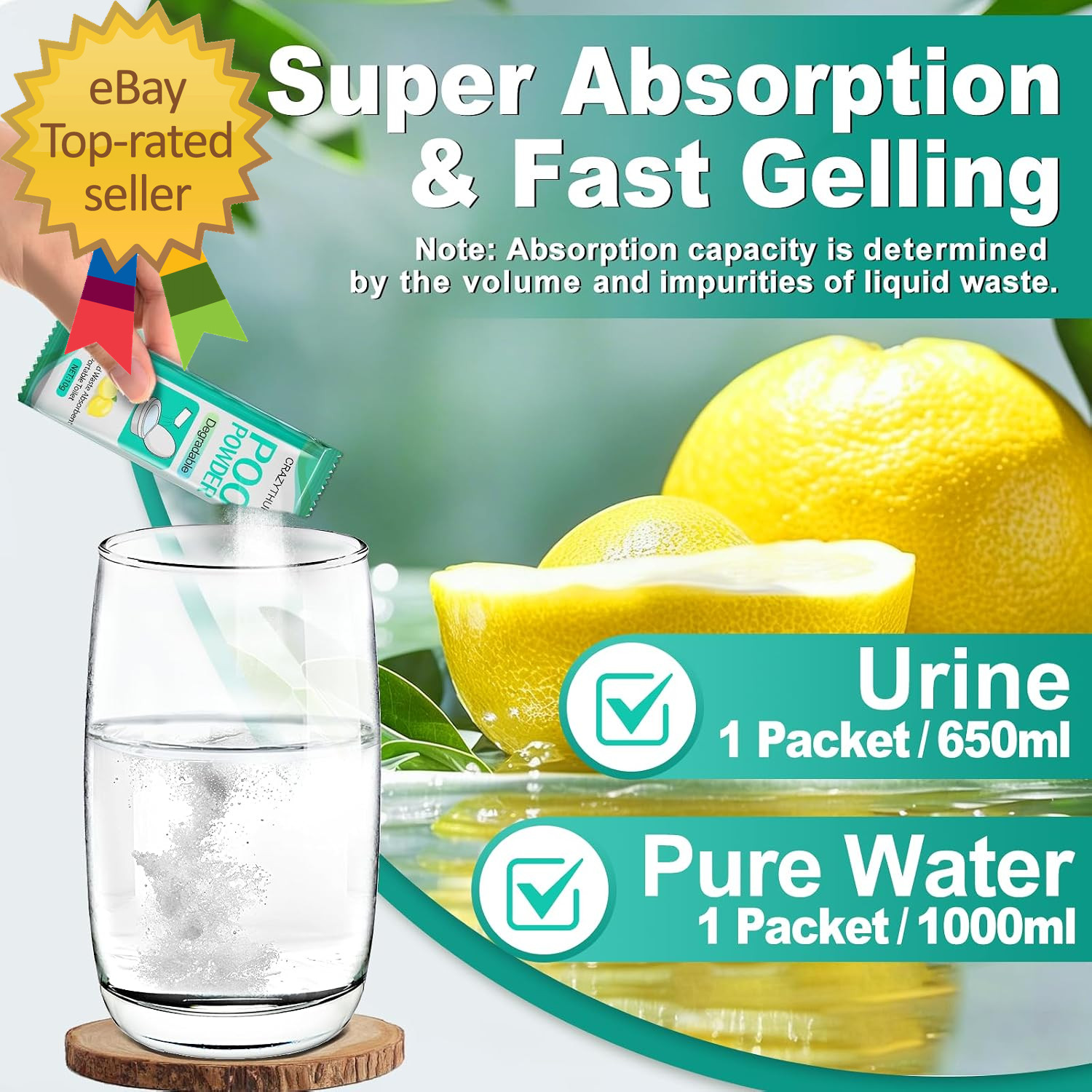 Poo Powder for Portable Toilet Gel Powder, Camping Toilet Gel | Lemon Scent Pee