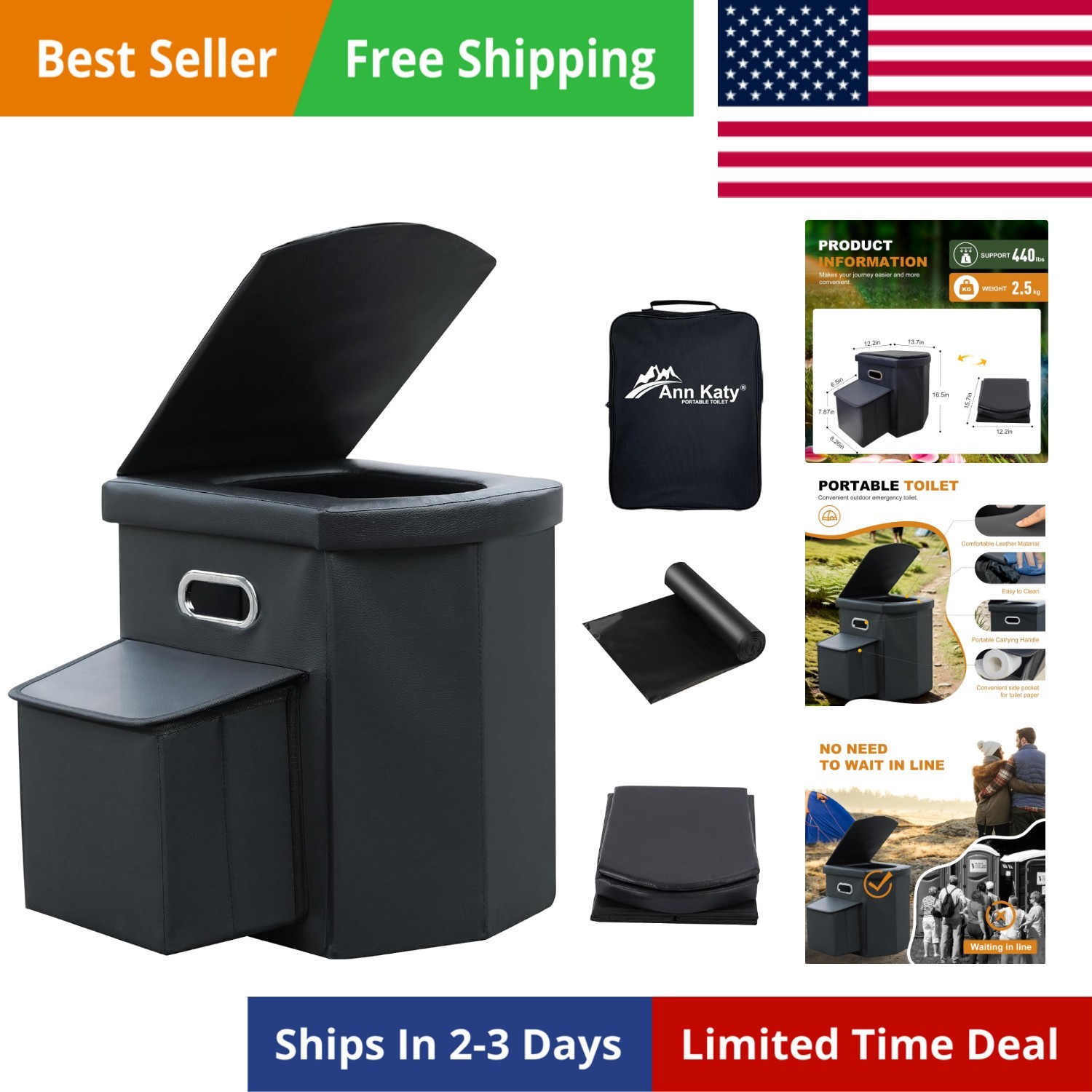 Upgrade XL Portable Toilet for Adults, Extra Large Portable Travel Floding To…