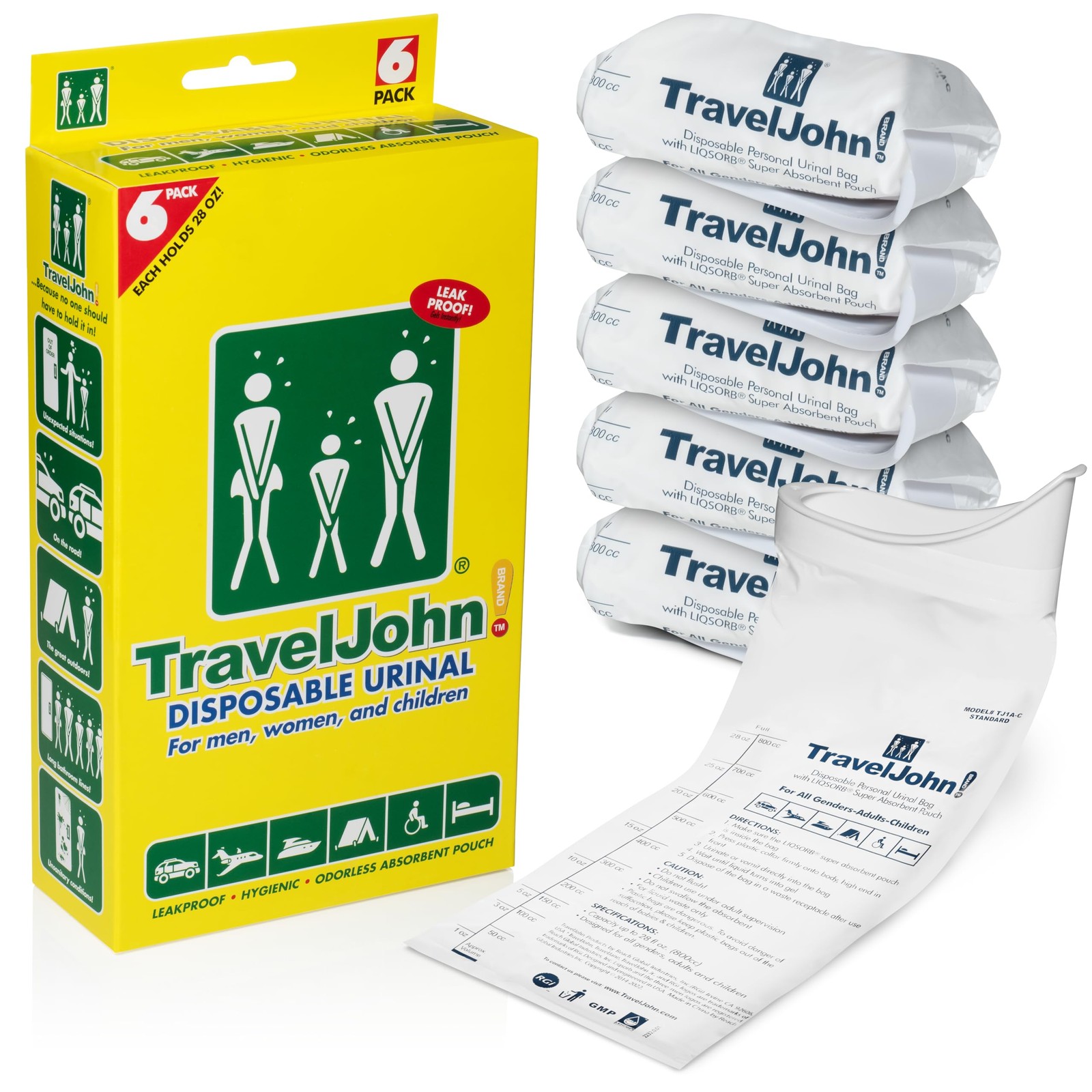 Disposable Urinal Bags 28oz 6 Pack – Road Trip Essentials for Men, Women & Ki…