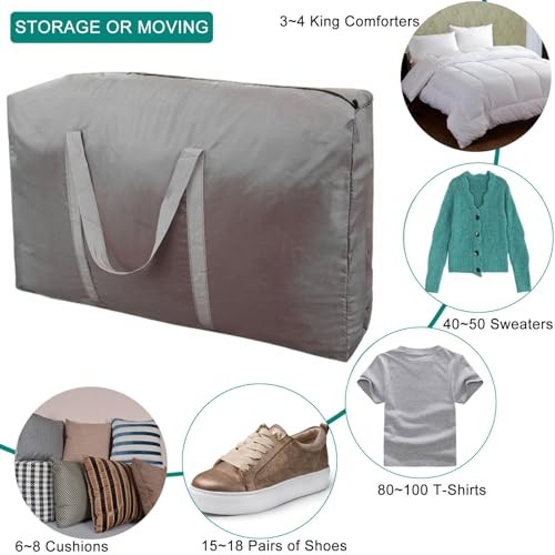 100L Extra Large Storage Bags, Big Moving Bags with Strong Zippers 2 Pack Grey