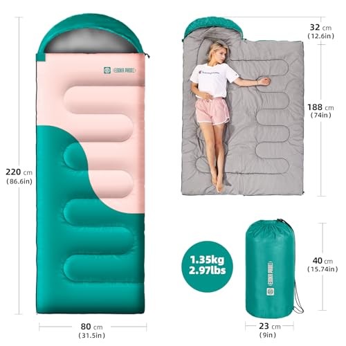 Sleeping Bags for Adults&Kids,Lightweight Waterproof Warm Blue,Green,Pink