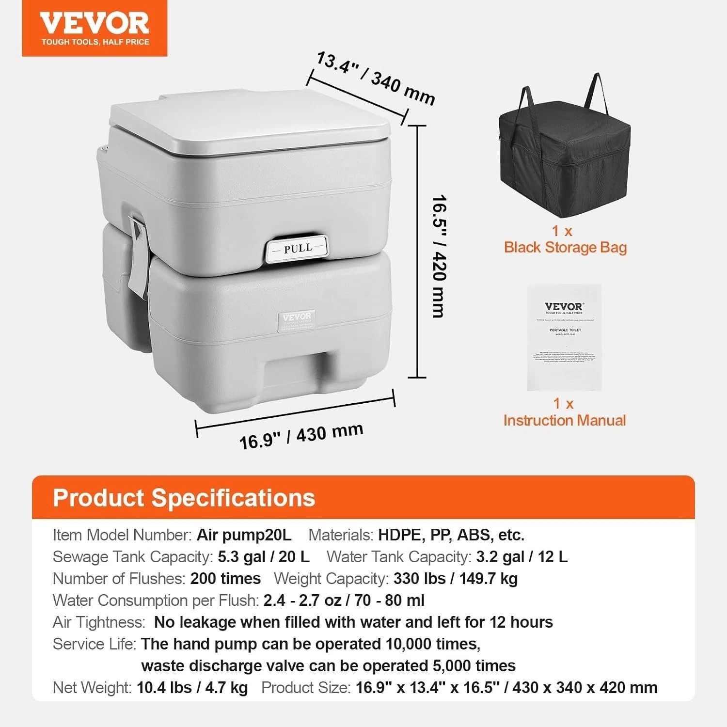 Portable Toilet for Camping, RV Toilet with Carry Bag, 5.3 Gal Waste Tank & 3…