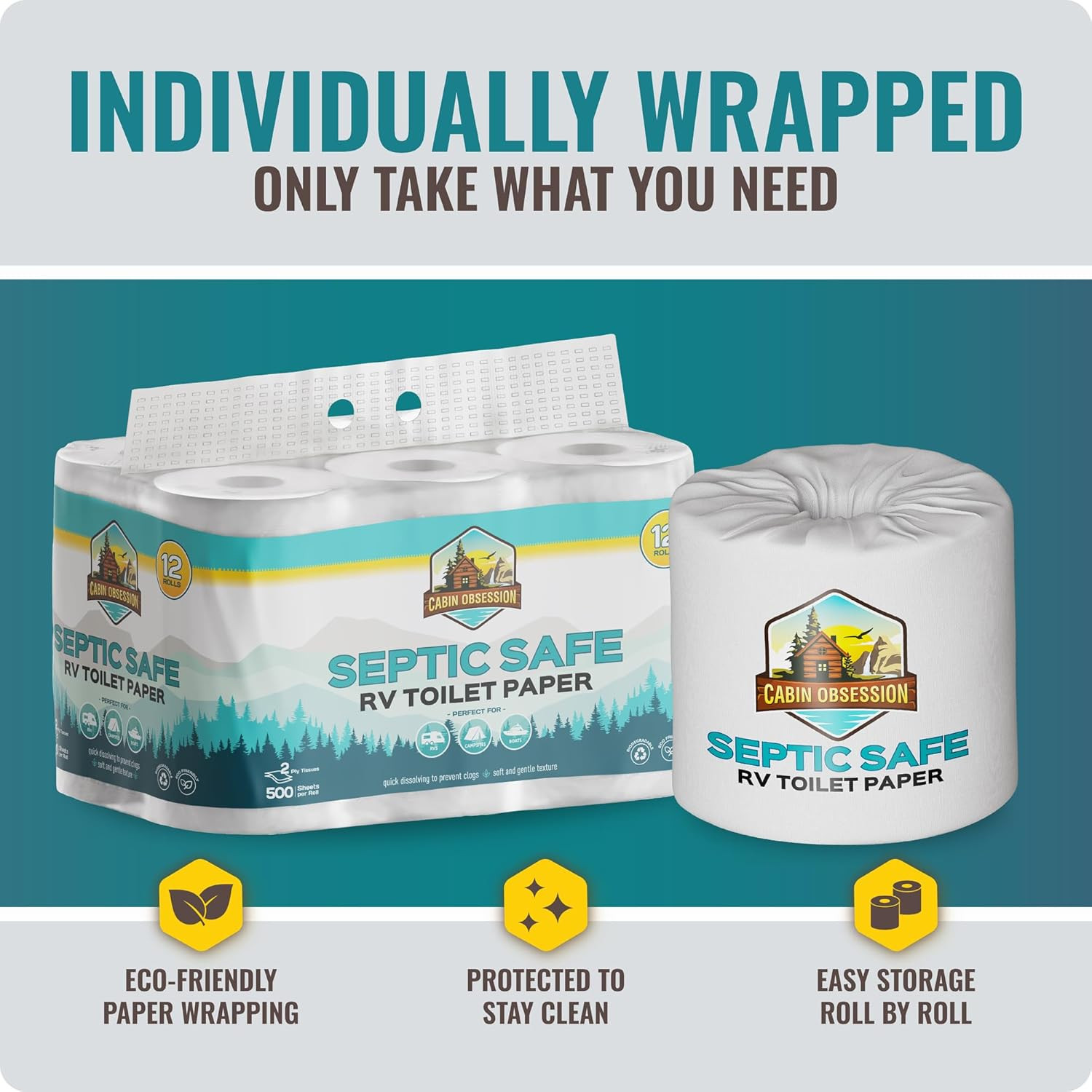 RV Toilet Paper – 12 Pack Septic Safe Toilet Paper 2-Ply Quick Dissolving Camper