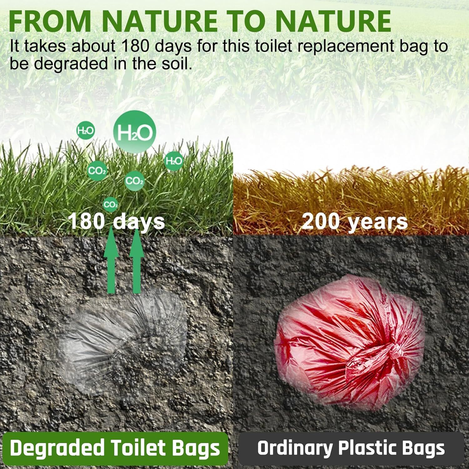 40Count Camping Toilet Bags Eco Absorbent Gel Set Toilet Bags with Toilet Powder