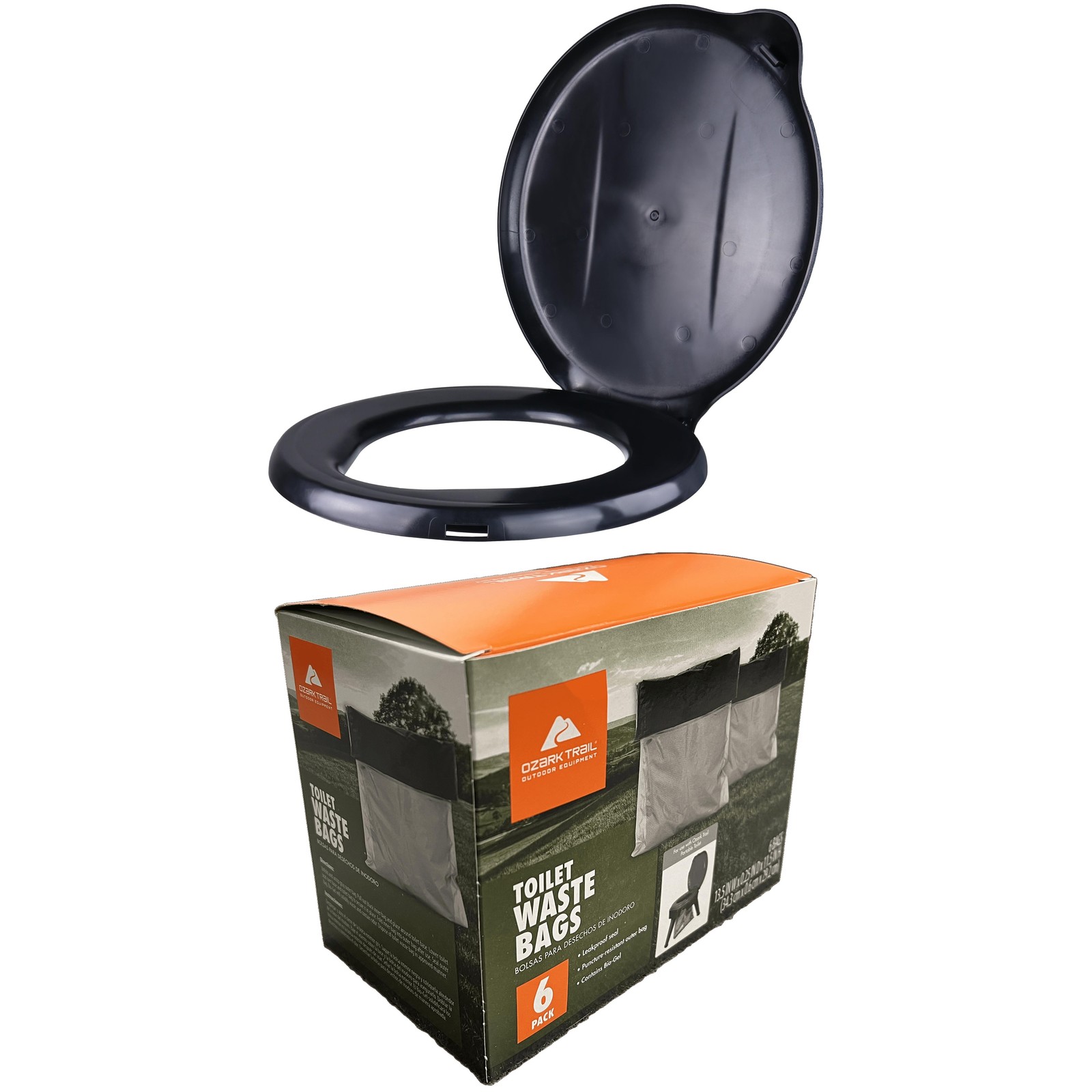 Ozark Trail Portable Outdoor Toilet Seat Cover with Folding Lid, Black