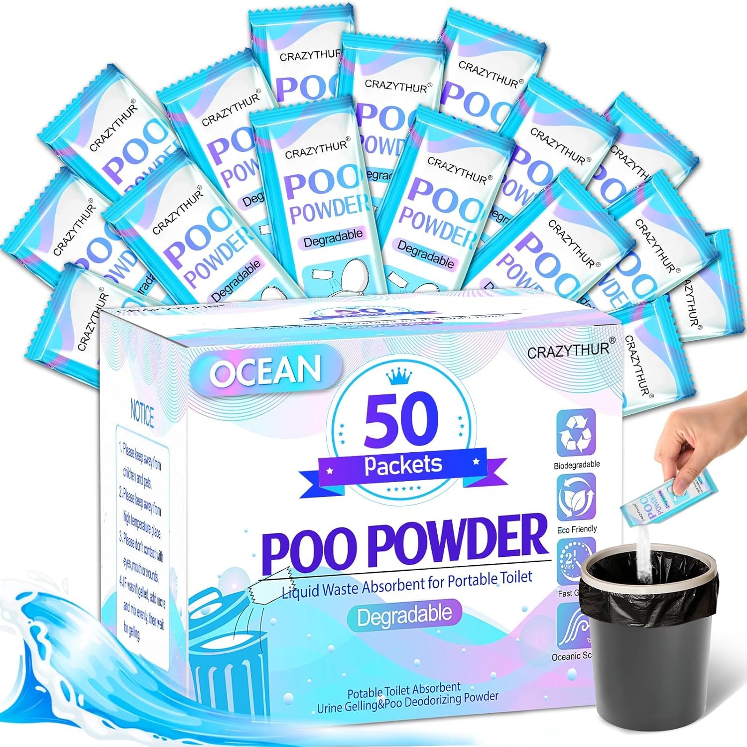 PortablePortable Toilet Gel, Poo Powder for Portable Toilet, Camping Toilet Gel,