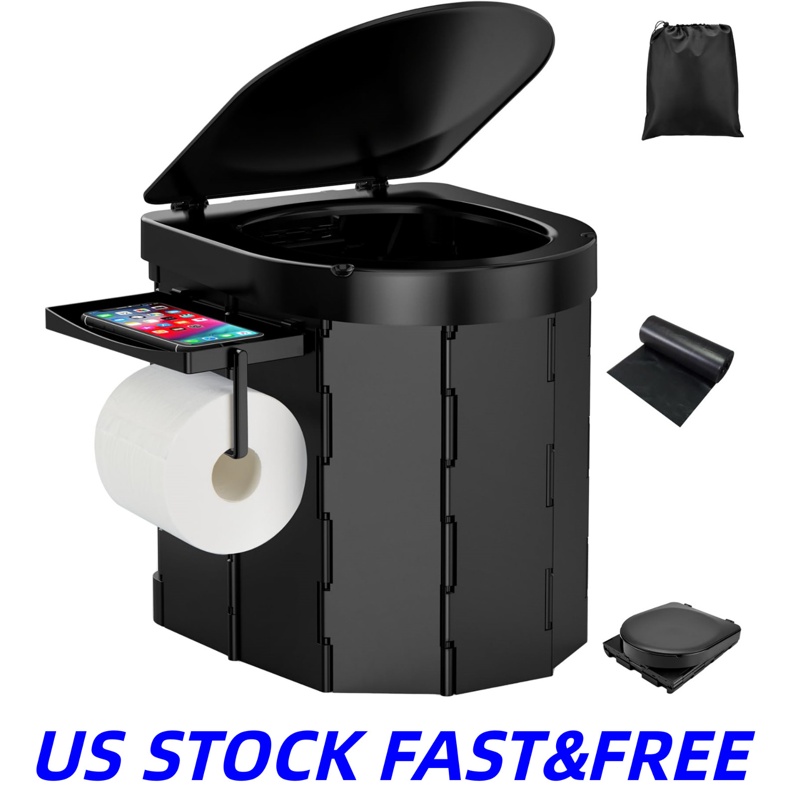FREESHIP Upgraded Portable Camping Toilet with Phone Shelf and Paper Holder