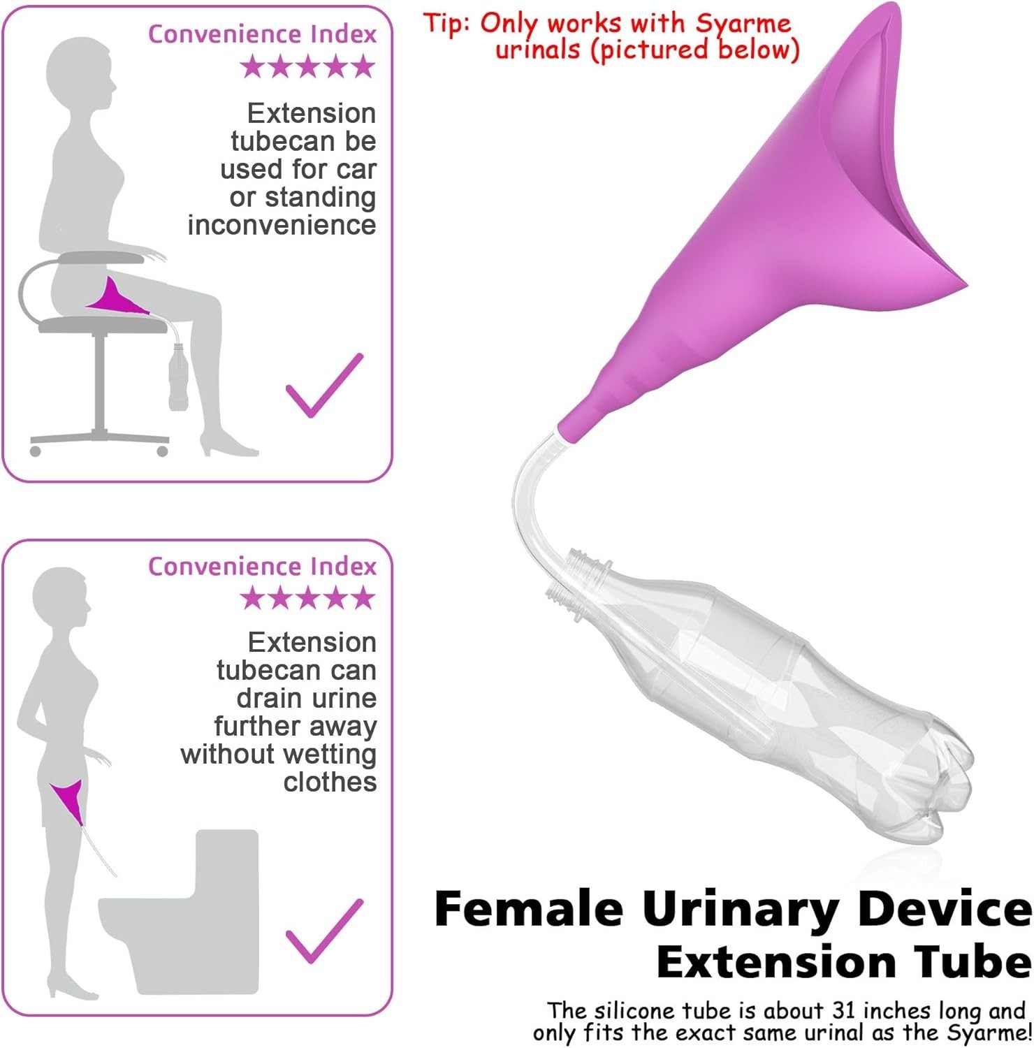 Female Urination Device Silicone Tube, Reusable Extension Tube, Used in Conju…