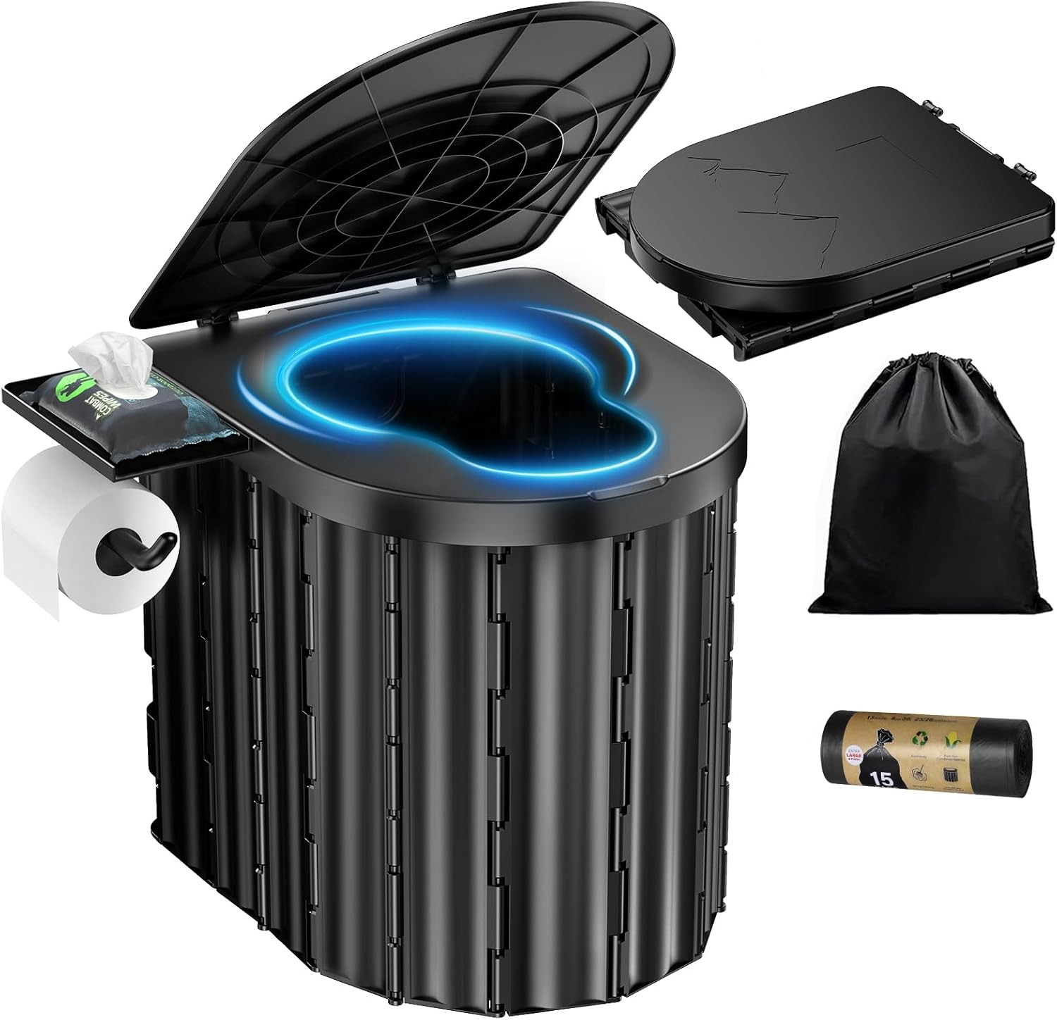 Portable Camping Toilet Foldable 12” Seat 450lbs Capacity Outdoor Emergency