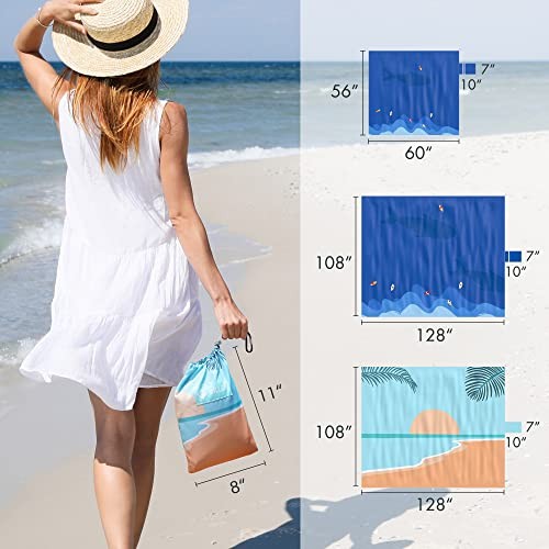 Extra Large Waterproof Sandproof Beach Mat for 6-8 Adults, 128″x108″ Sunset