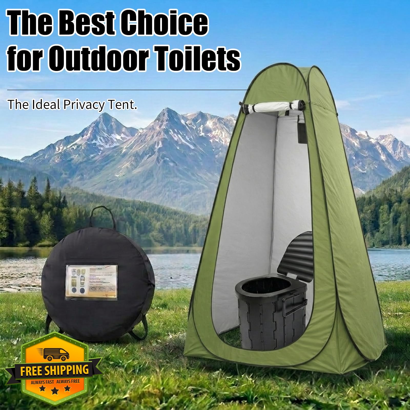 Portable Camping Toilet with Privacy Tent – Foldable Toilet Set for Adults an…