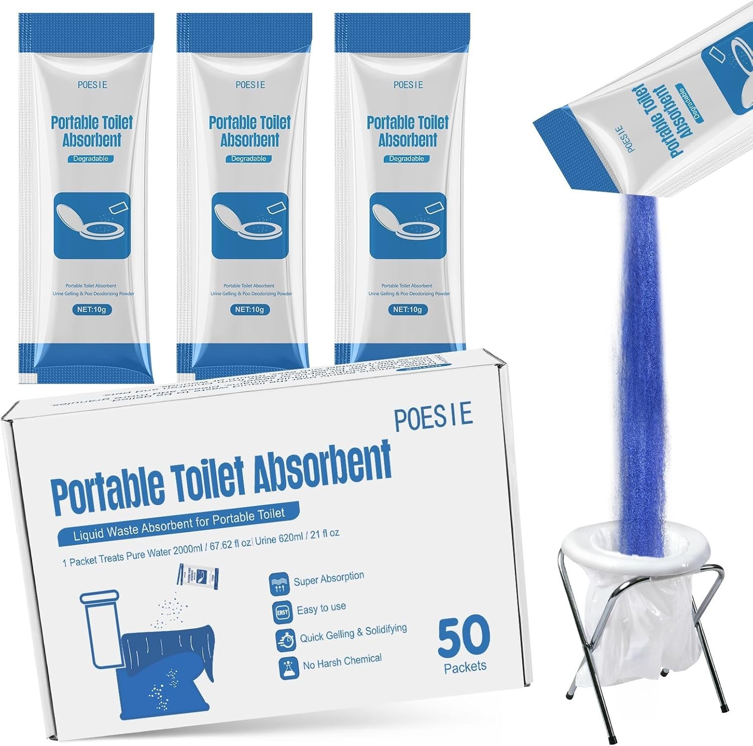 Easily Solidifying Poo Control Gel Powder – 50 Packets for Clean Outdoor Use