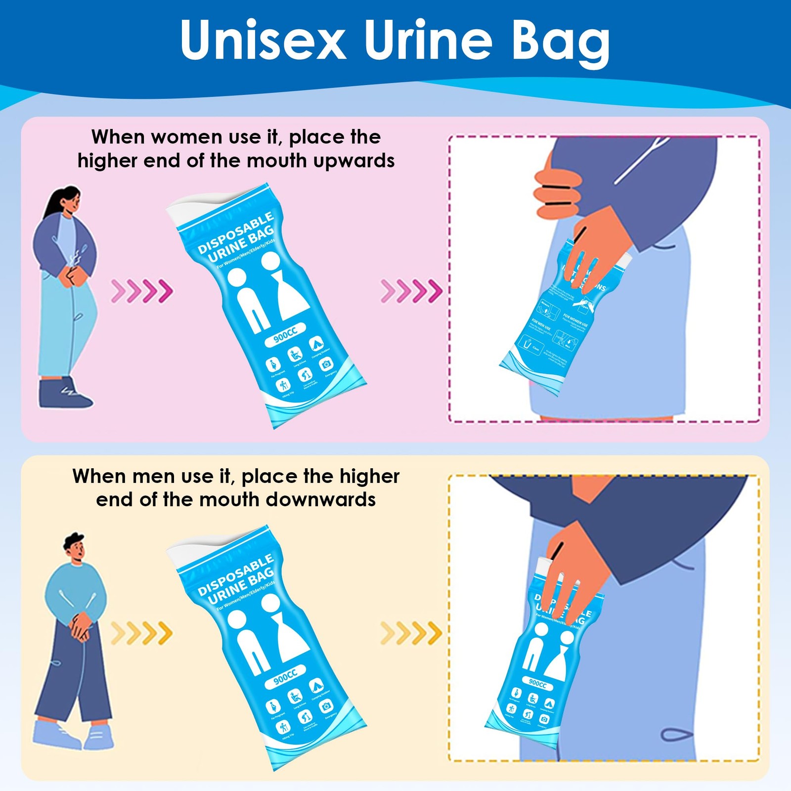 900ml Disposable Urine Bags Camping Travel Emergency Portable Toilet 24 Pack