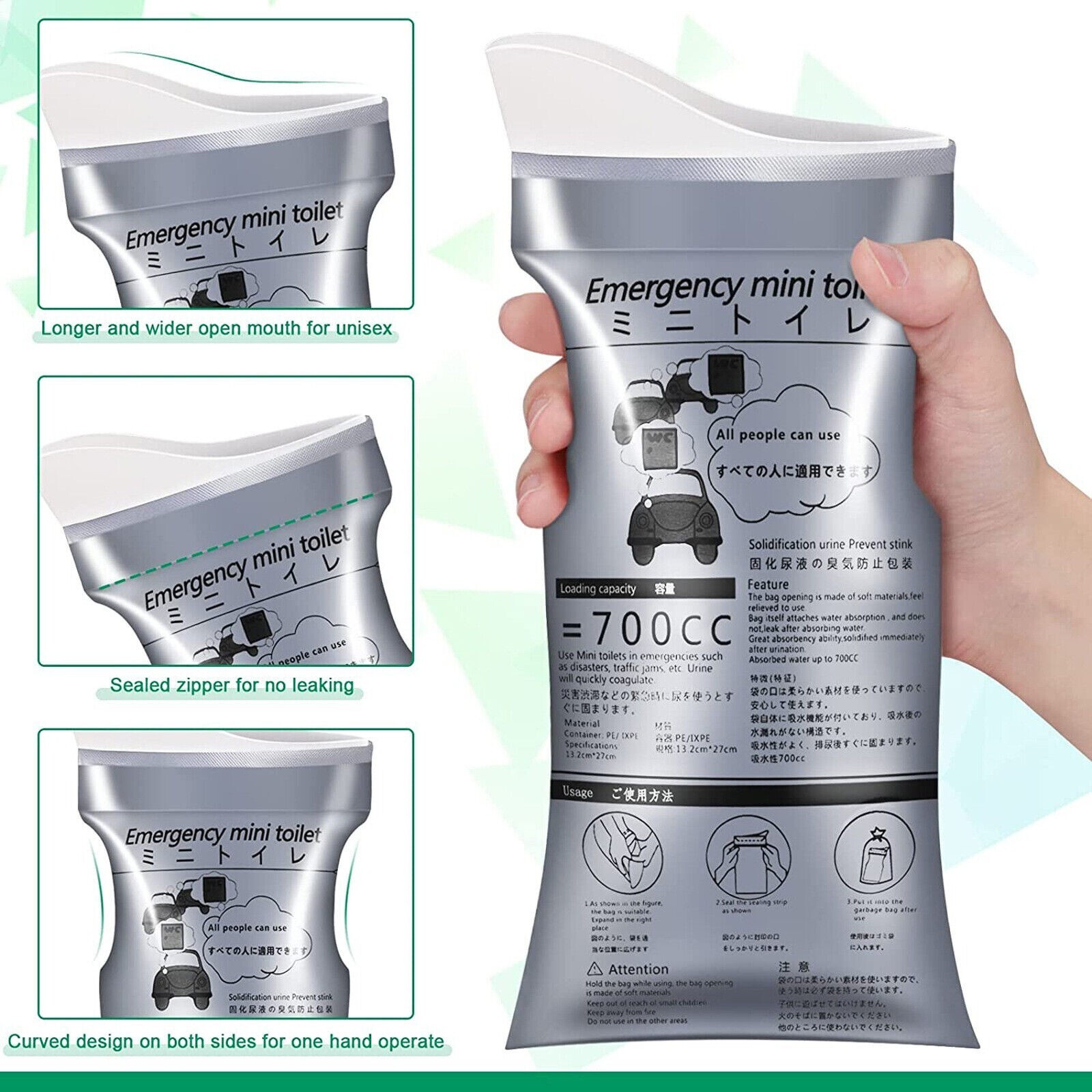 10X 700ml Portable Disposable Urine Pee Bag Travel Emergency Toilet Bags Unisex
