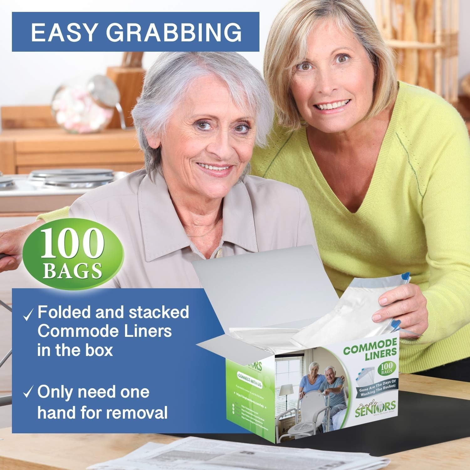 Commode Liners – 100 Strong Portable Commode Toilet Bags – Easy to Use Bedsid…