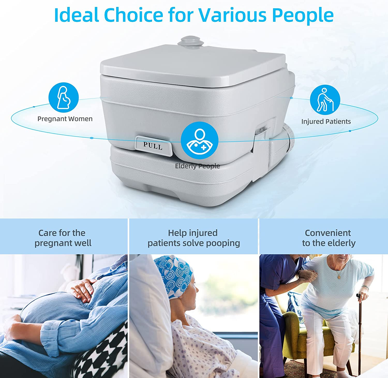 2.6 Gallon Portable Toilet for Camping, RV Travel Potty with Press Flush Pump, A