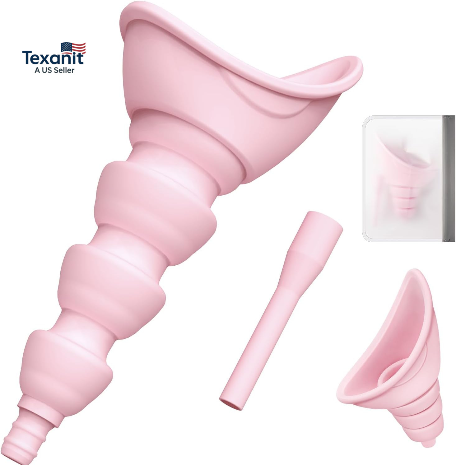 Quick-Fold Portable Female Urinal, Silicone Pee Funnel with 10Cm Extension Tube,