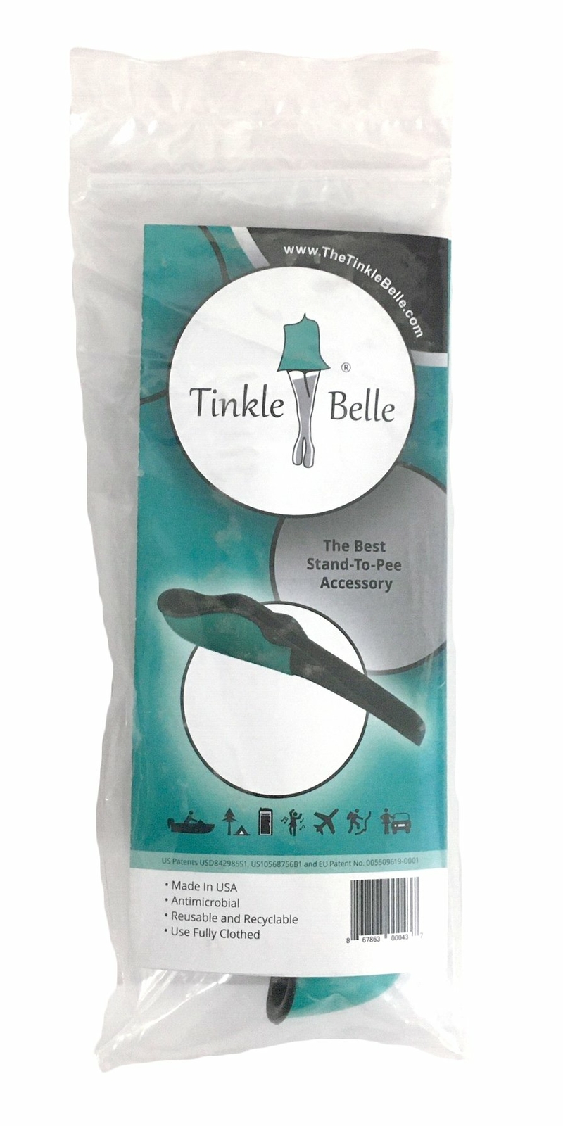 The Tinkle Belle Portable Female Urination Device, Teal and Grey without Case