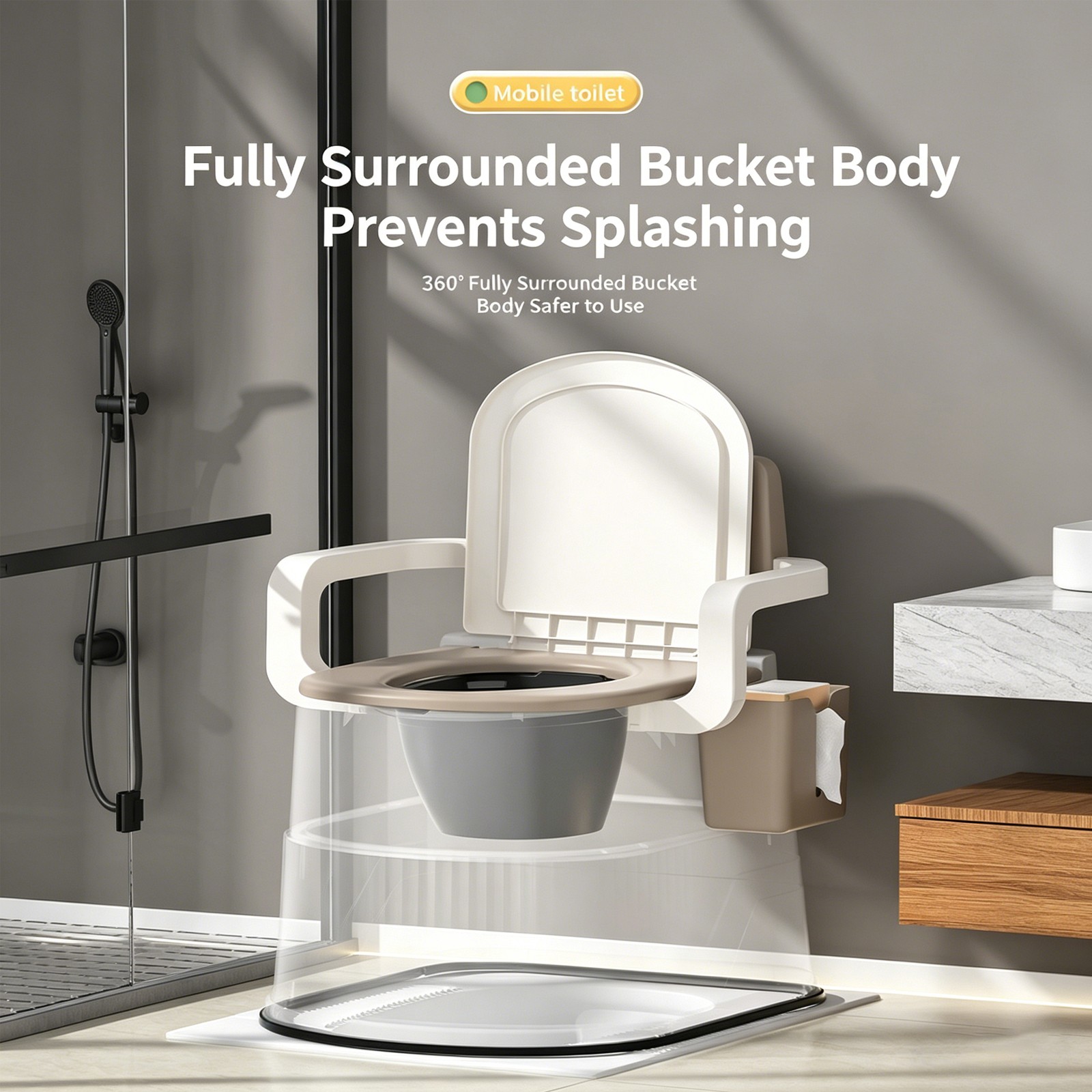 2-Gal Portable Toilet Travel Camping Outdoor/Indoor Commode Potty w/ Tissue Box