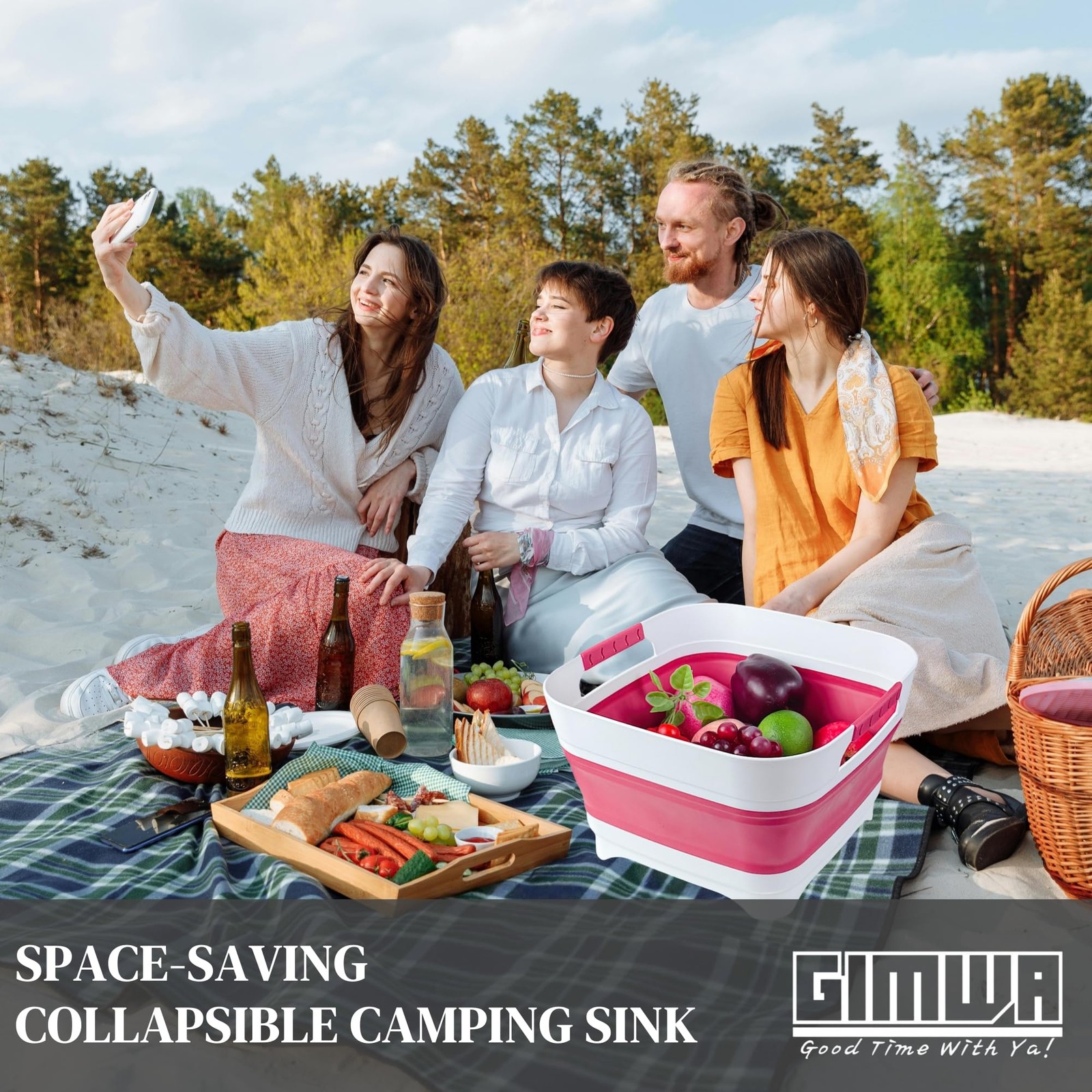 Magenta 2.6 Gal 10L Collapsible Camping Sink Dish Basin Drain Plug Bucket
