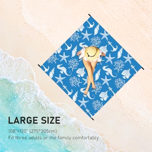 Beach Blanket 79″ X 83″ Oversized Lightweight, Beach Mat Waterproof Sea-animals