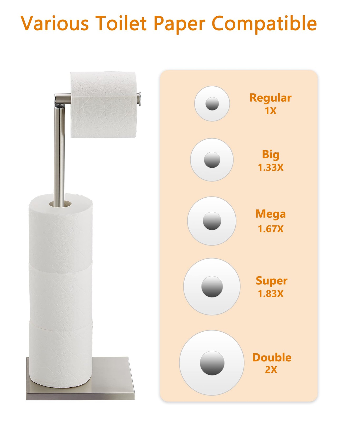 Toilet Paper Holder Stand, Free Standing Toilet Paper Roll Holder with Reserve f