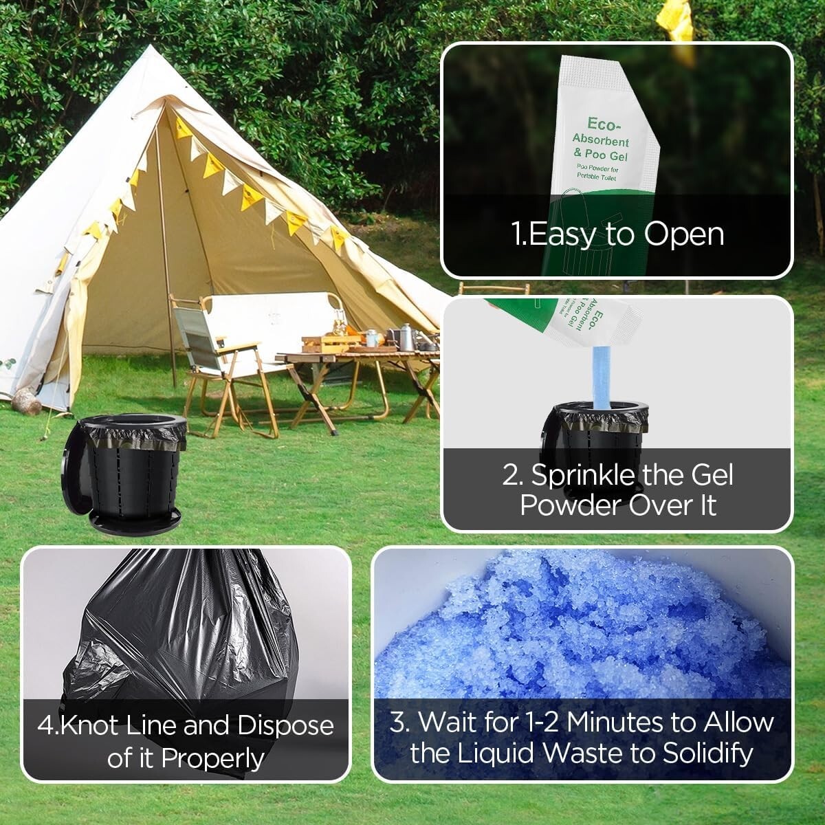 New! 30 Pack Eco absorbent & Poo Gel Packets For Portable Toilet Camping (B16)