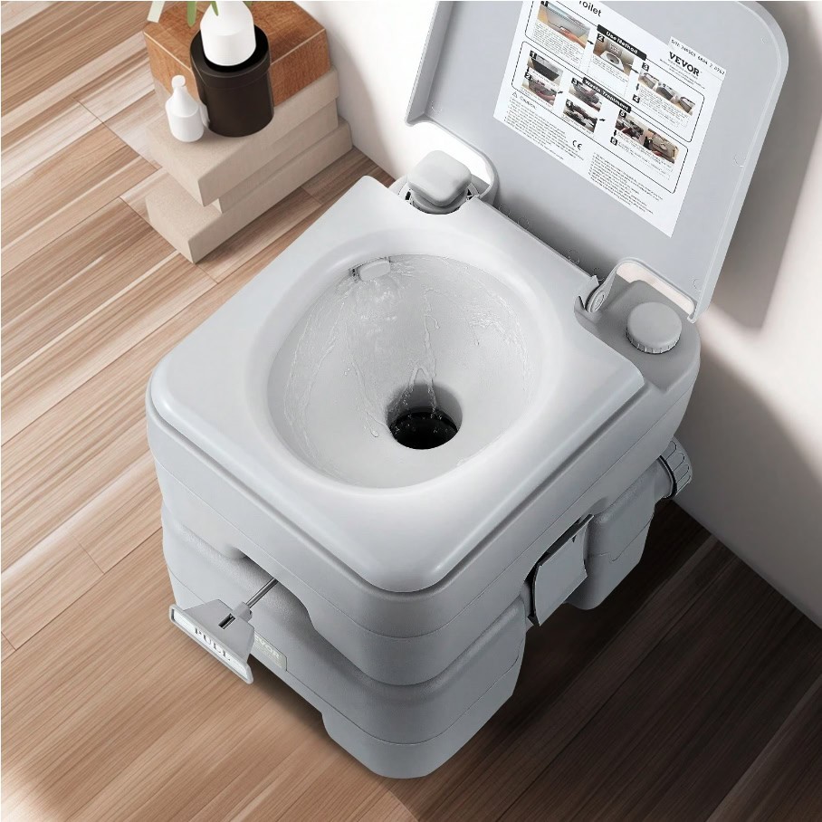 Portable Camping Toilet 5.3 Gal Waste 3.2 Gal Flush Tank Pressurized Carry Bag