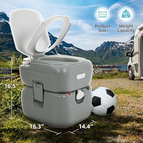 Portable Toilet 5.8 Gallon, Camping Porta Potty, RV Toilet with Standard Seat