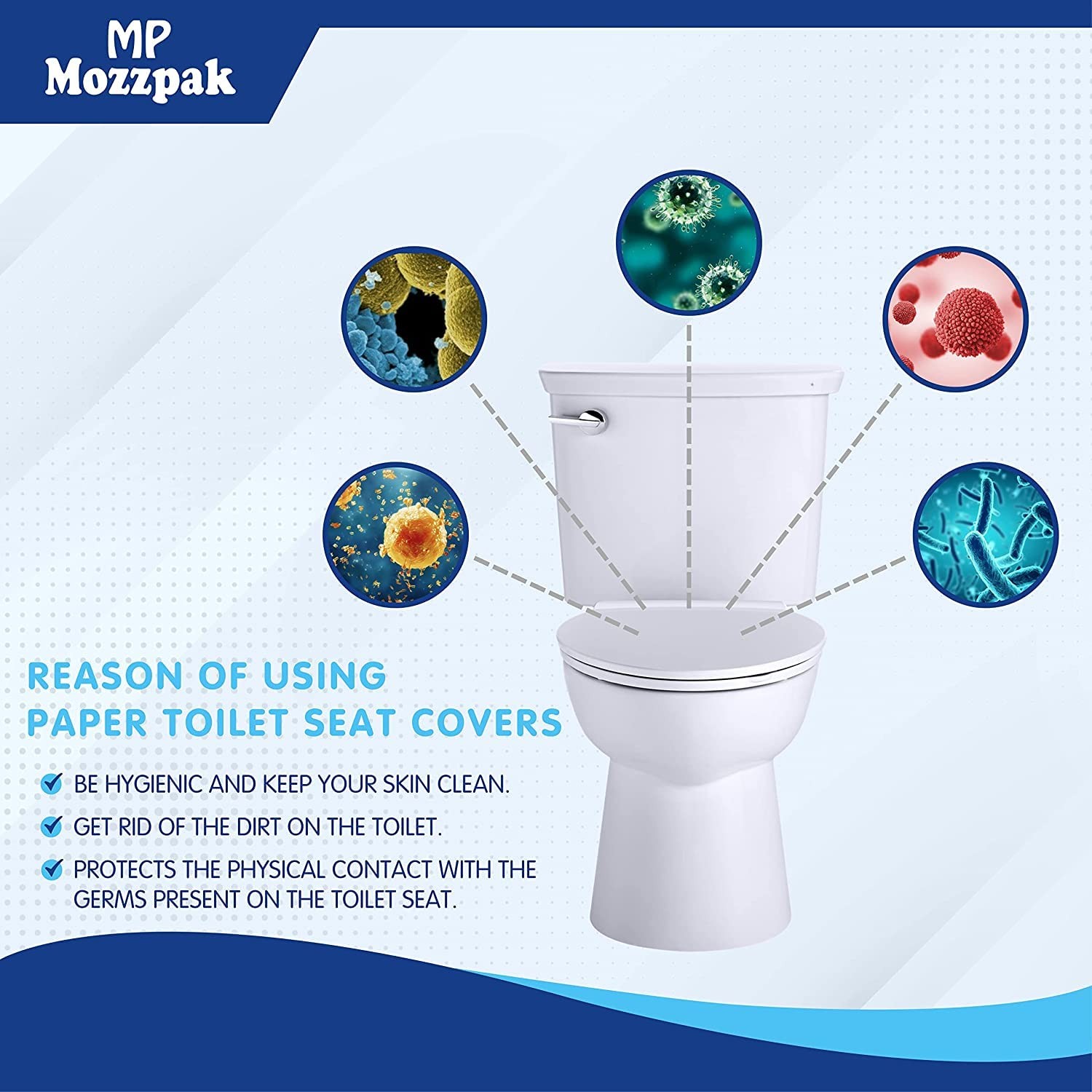 MP MOZZPAK Toilet Seat Covers Disposable (60 Pack) – XL Count), Blue