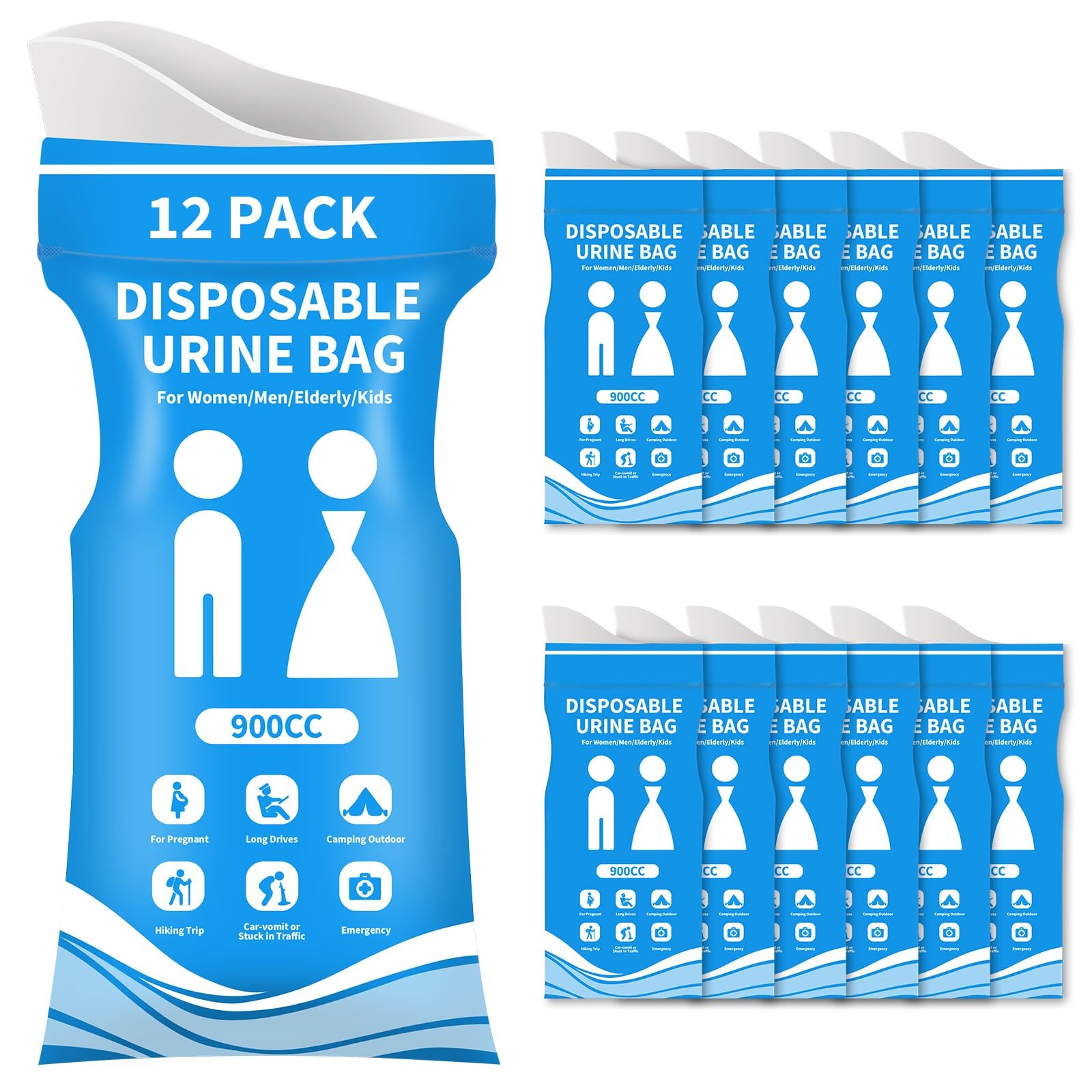 Disposable Urine Bags 12 Pcs, 900ML Pee Bags for Travel for Women and Men, Em…