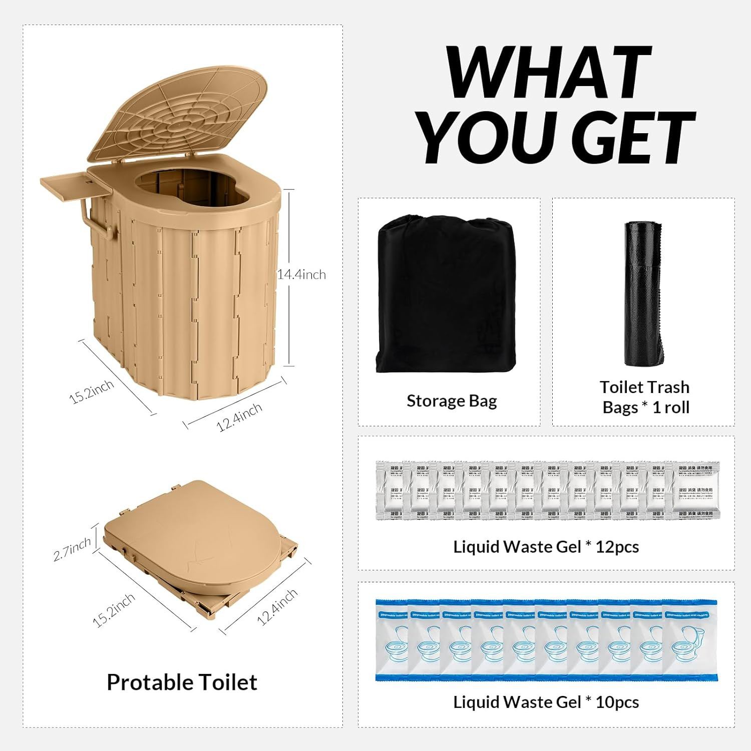 Portable Camping Toilet with Pop-Up Privacy Tent, 12-Inch Toilet Seat, Outdoor P