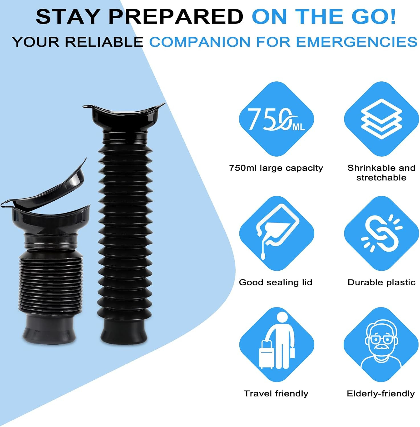 Pee Bottles for Men, Portable Urinal for Men, Collapsible Urine Bottle 750ML, Ca