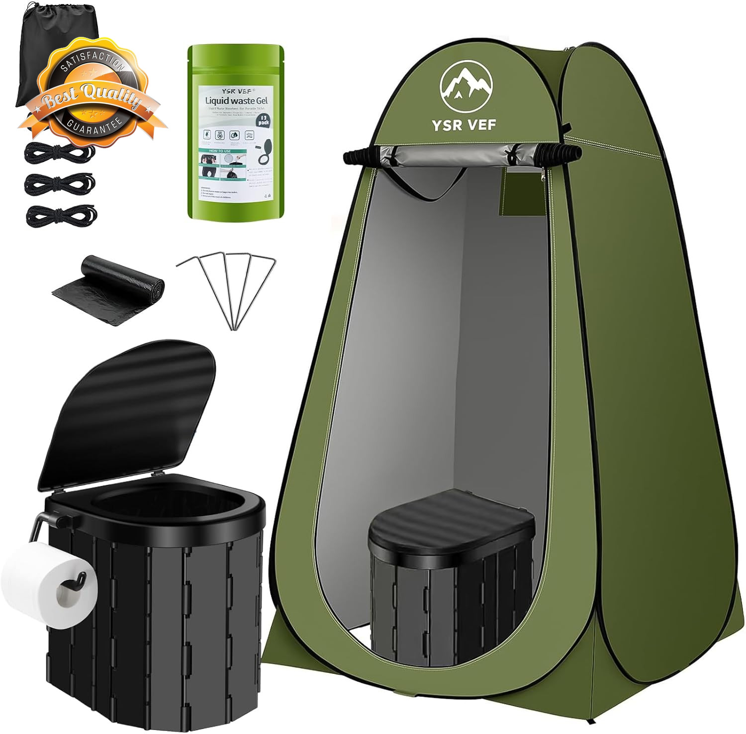 Portable Toilet Kit, Camping Toilet with Pop-Up Privacy Tent and Poo Gel Toilet