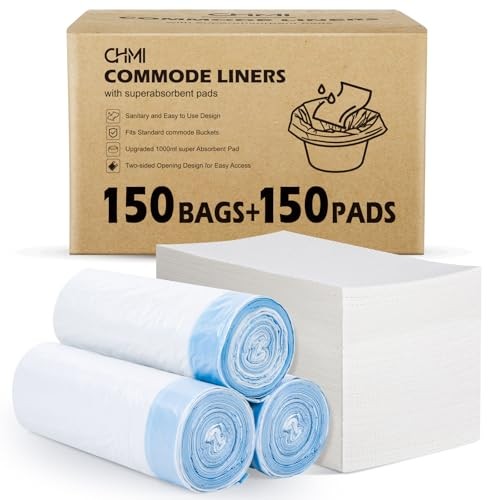 CHMI 150 Pack Commode Liners with Absorbent Pads，150 Disposable Commode Bags and