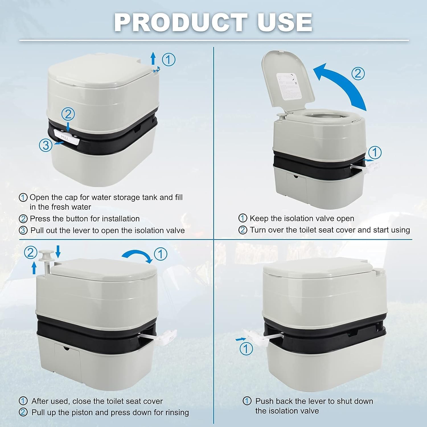 OPL5 Portable Toilet, 6.4 Gallon 24L Piston Pump Flush with Level indicator D…