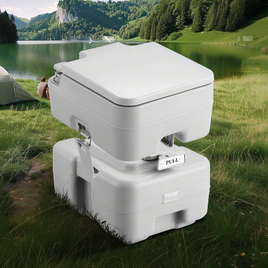 Portable Camping Toilet 5.3 Gal Waste 3.2 Gal Flush Tank Pressurized Carry Bag