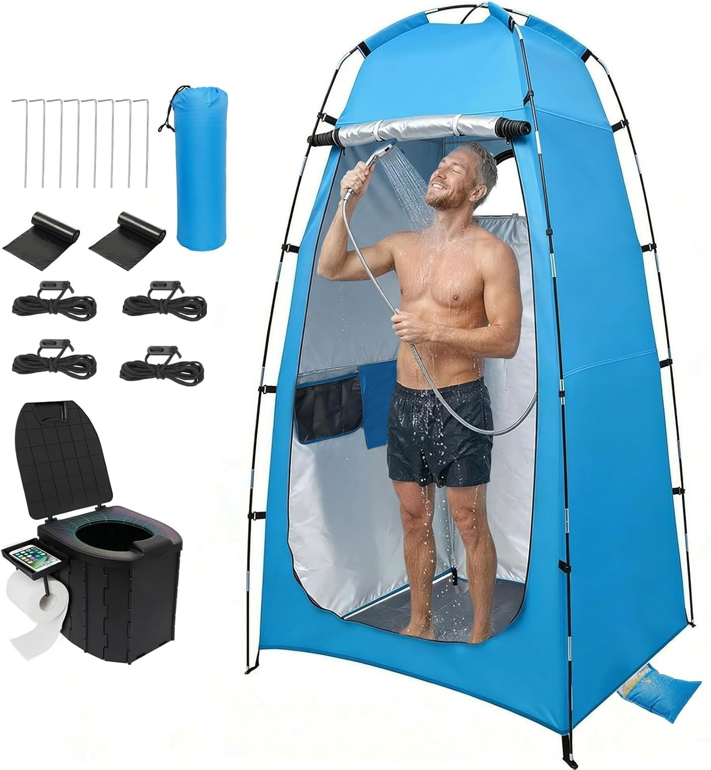 82.7-Inch Tall Shower Tent and Camping Toilet Kit,Easy-Setup Portable Toilet and