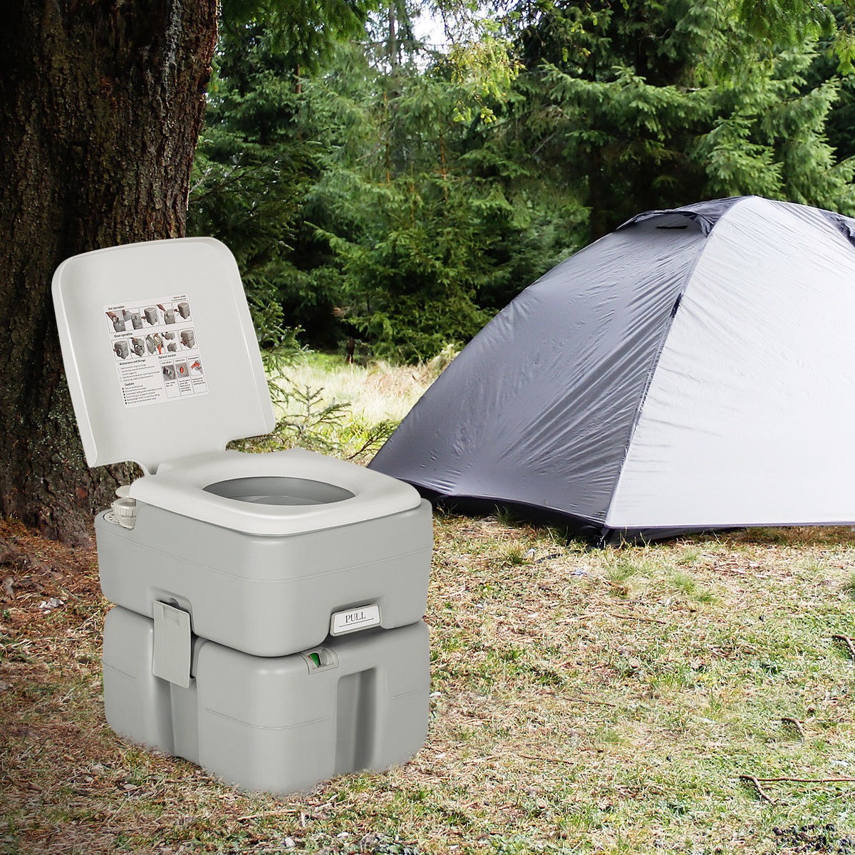 5.3 Gallon Portable Travel Toilet Outdoor Camping Toilet w/ Piston Pump Flush