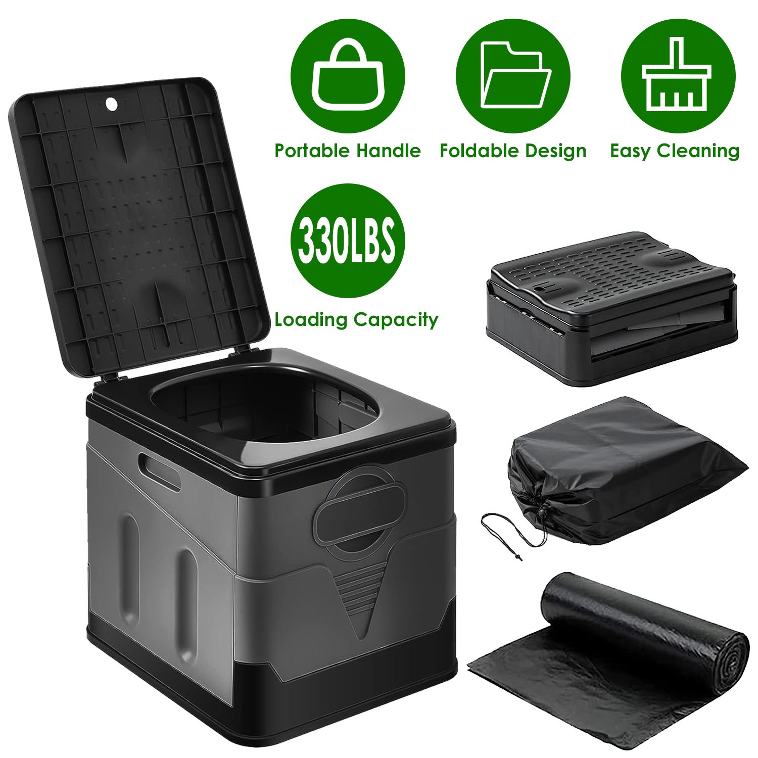 Foldable Portable Camping Toilet with Lid Carry Bag for Travel Outdoor Use