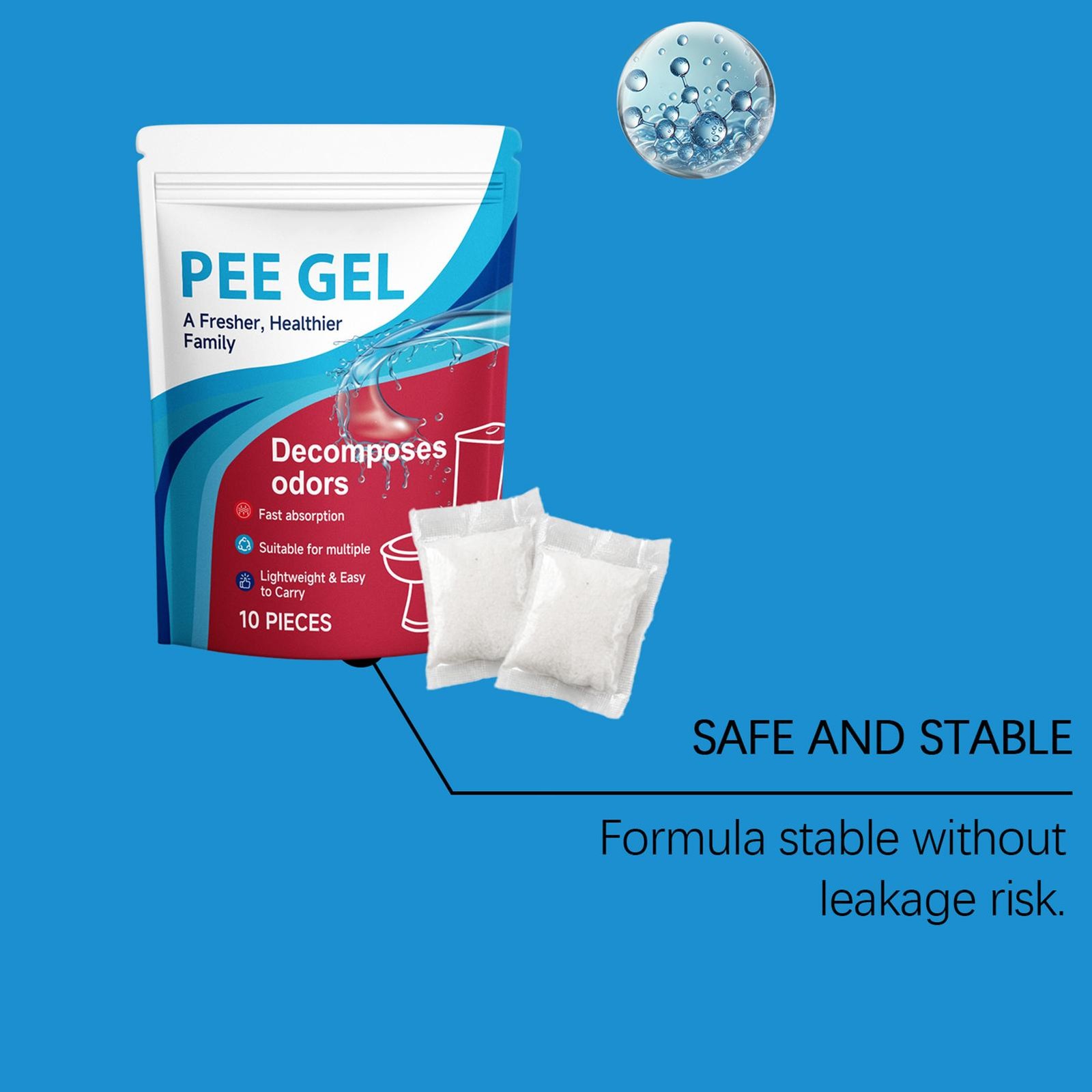 10pcs Portable Toilet Gel Urine Solidifier,Odor Neutralizer, Pee Absorbent Gel