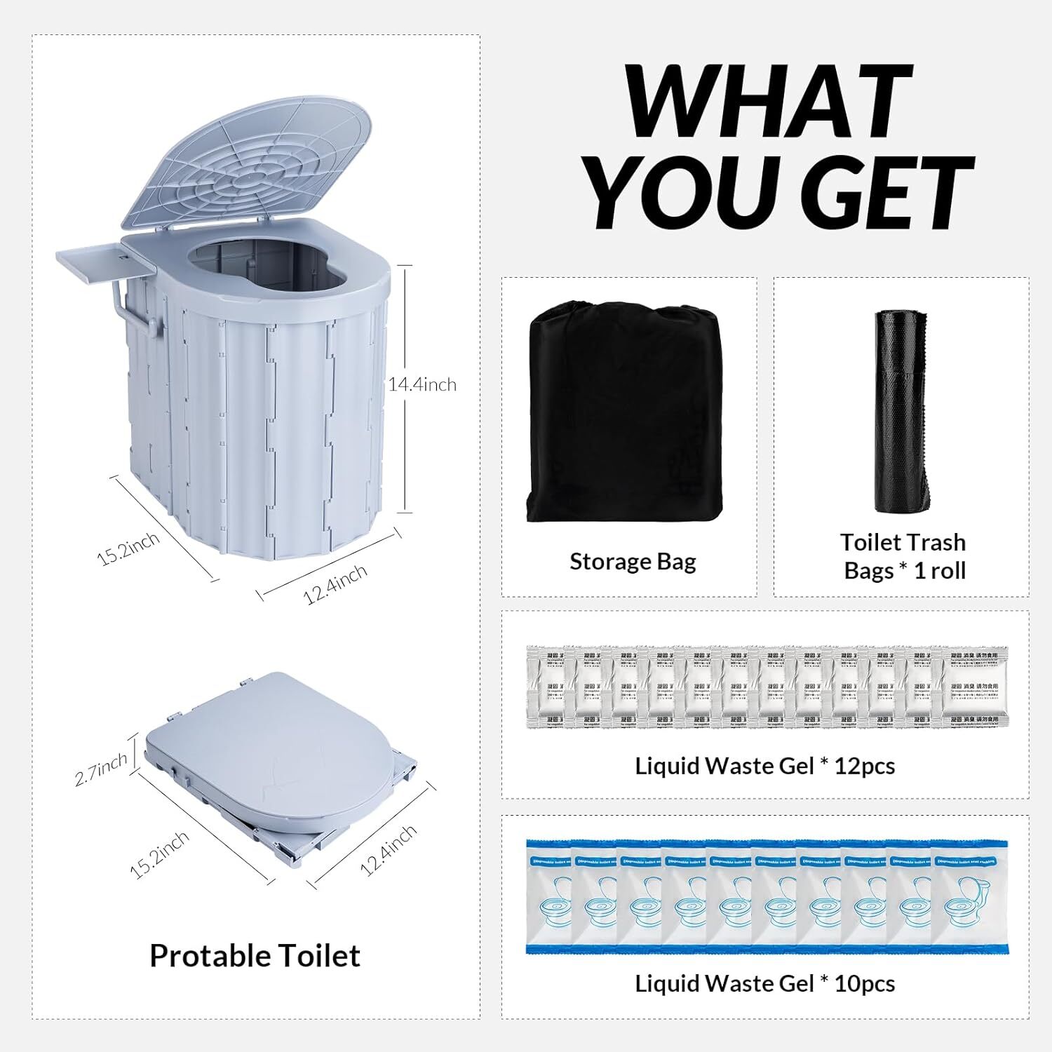 15” Portable Potty Toilet Outdoor Camping Portable Travel Mobile Flush Toilet