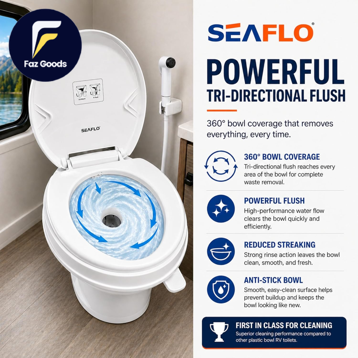 RV Toilet with Sprayer Attachment White 18.4” Residential Height, Gravity Flush