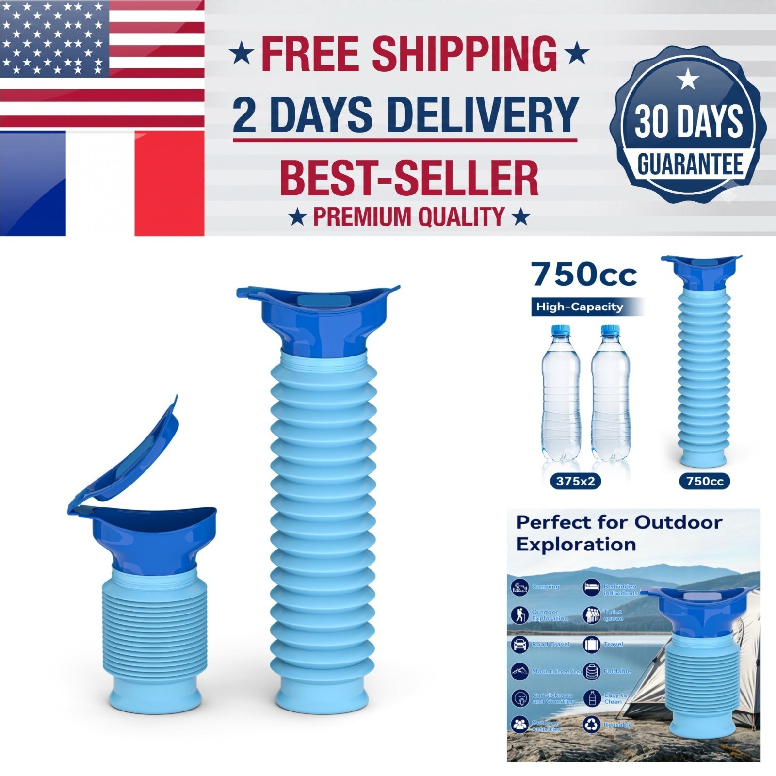 Portable Urinal for Men and Women, 750ml Emergency Pee Bottle