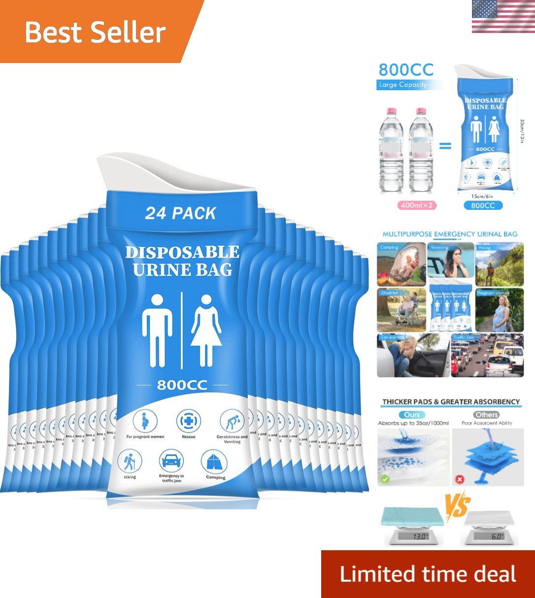 Eco-Friendly 800ML Urine Bags – Portable and Leak-Proof for Emergency Situations