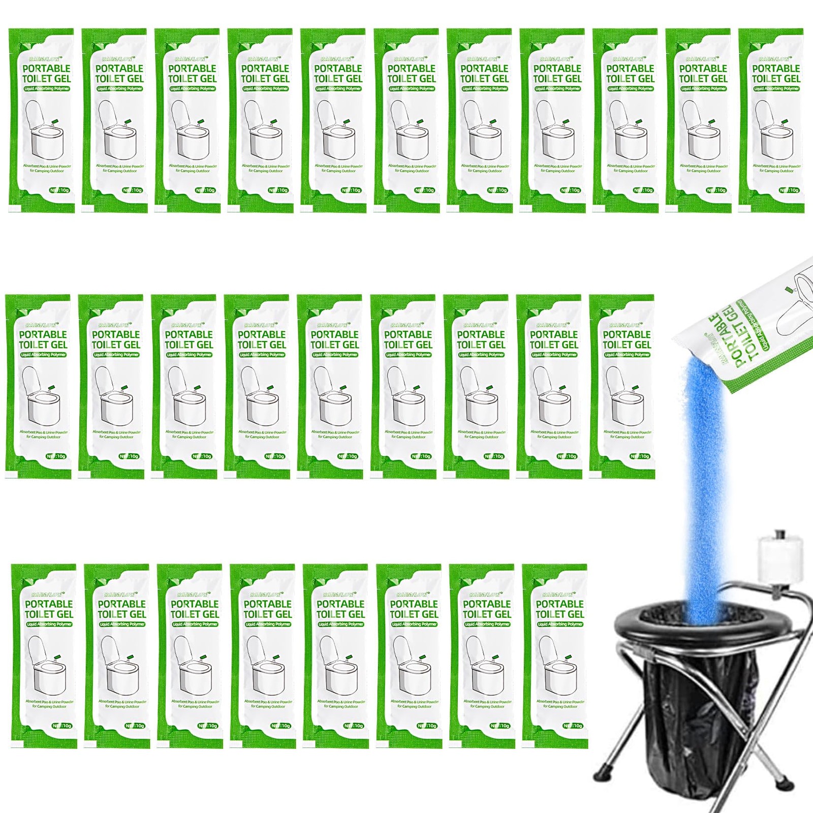 RAINFLOW Absorbent Gel Powder – Liquid Absorbing Polymer for Portable Toilet…