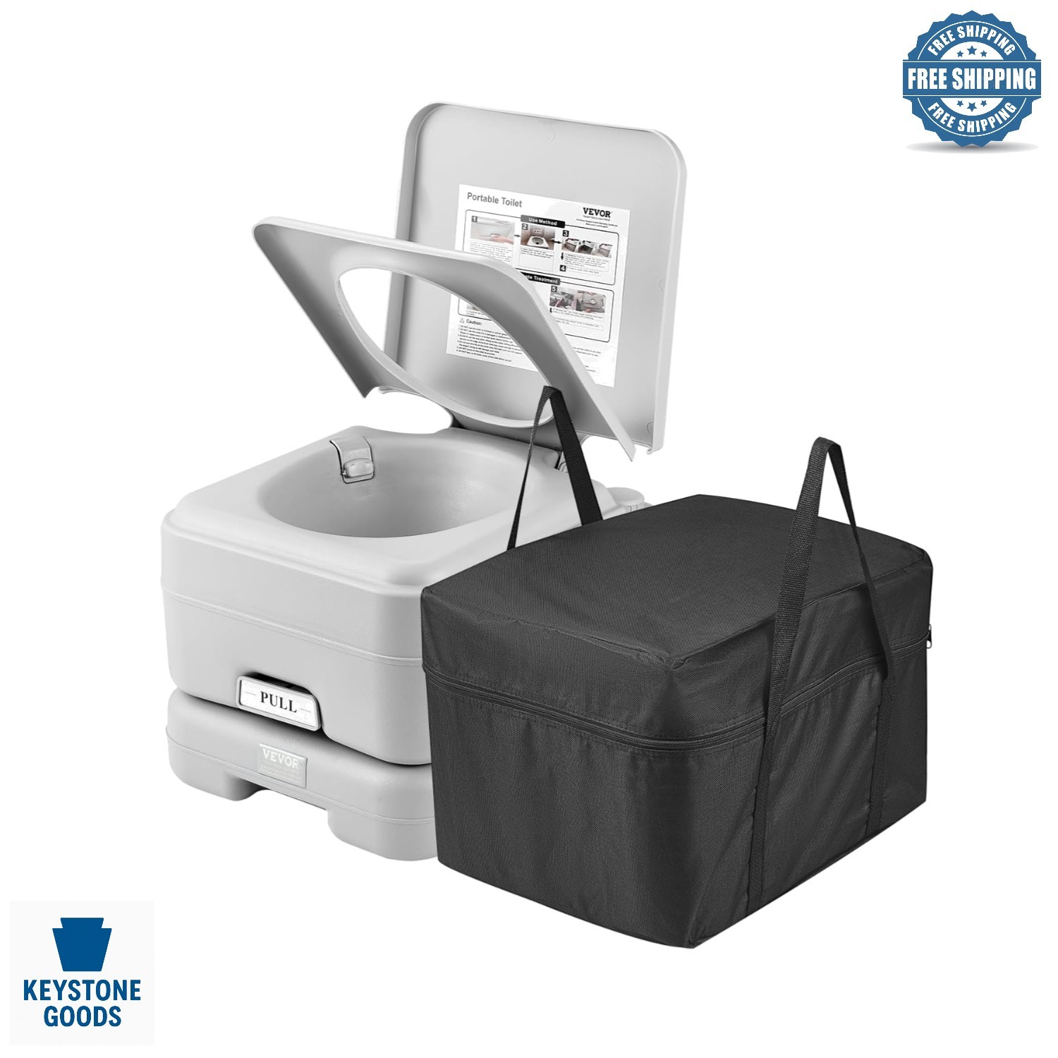 Portable Camping Toilet with 3.2 Gal Waste & Flush Tanks, Pressurized Flush, …