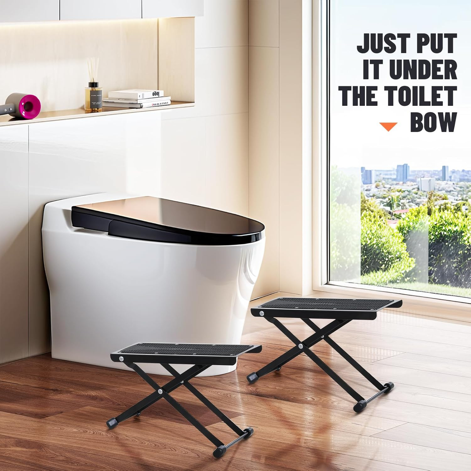 Foldable Toilet Stool – Portable Travel Poop Stool for Toilet, 5″ and 10″ Adjust